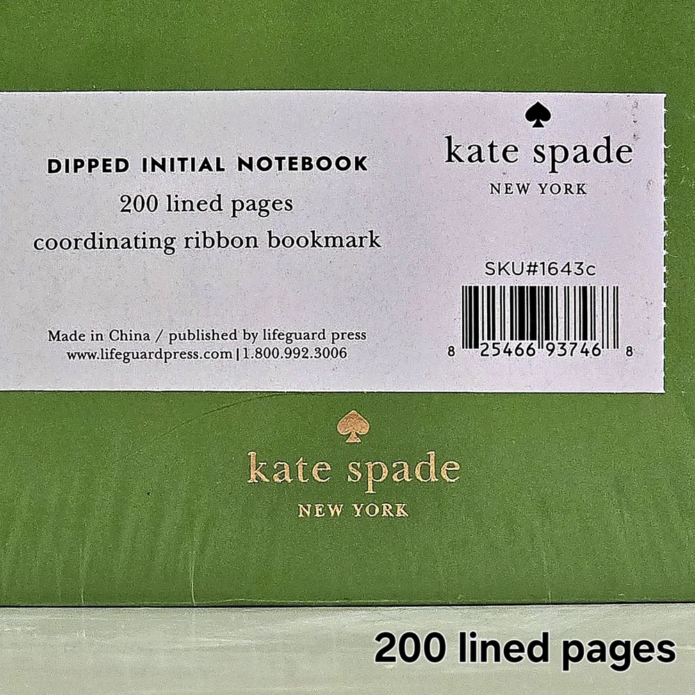 NWT Kate Spade White and Green Dipped Initial 'C' Notebook with Ribbon Bookmark